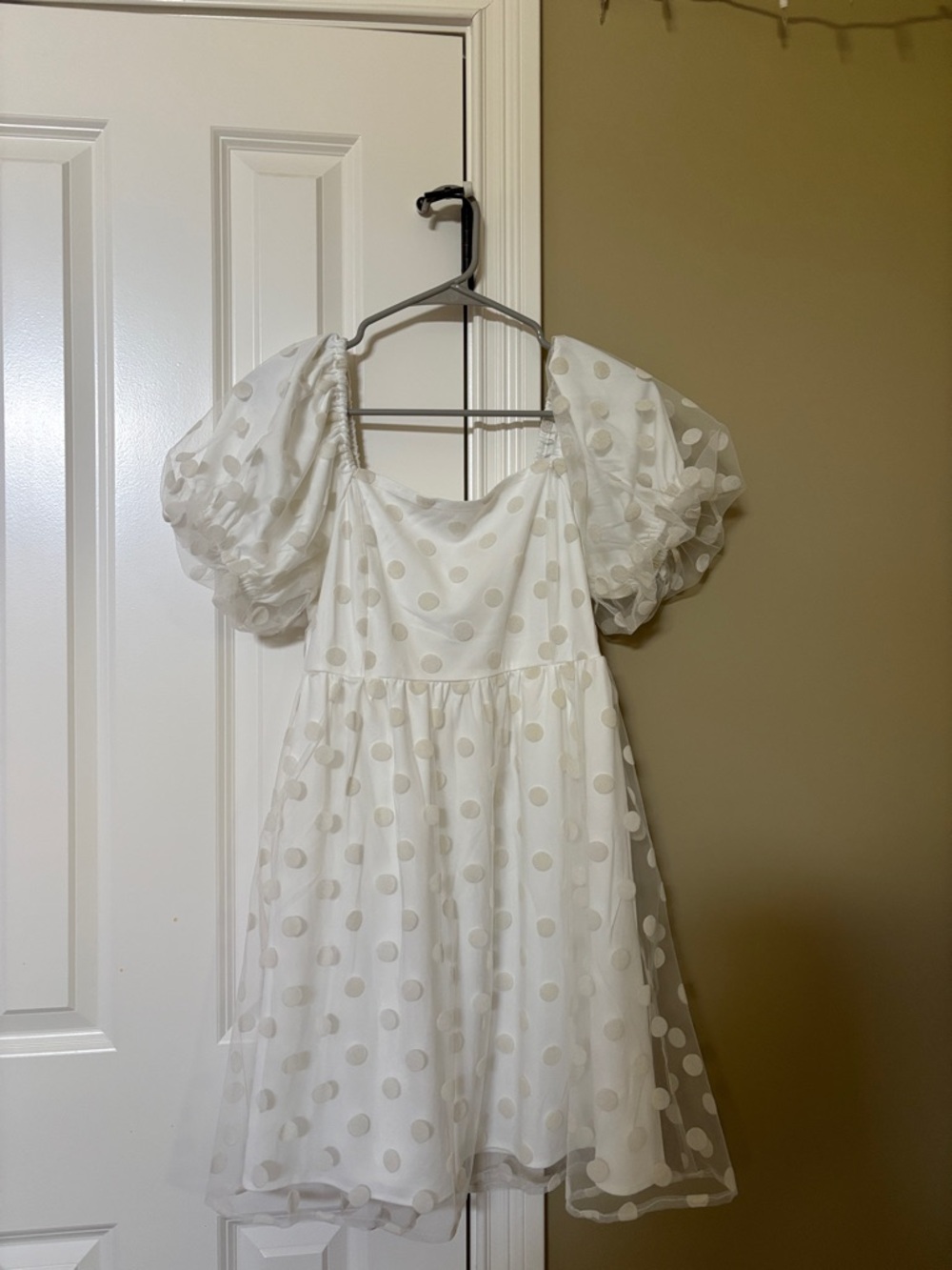 BiBi White Dress with Beige Polka Dots